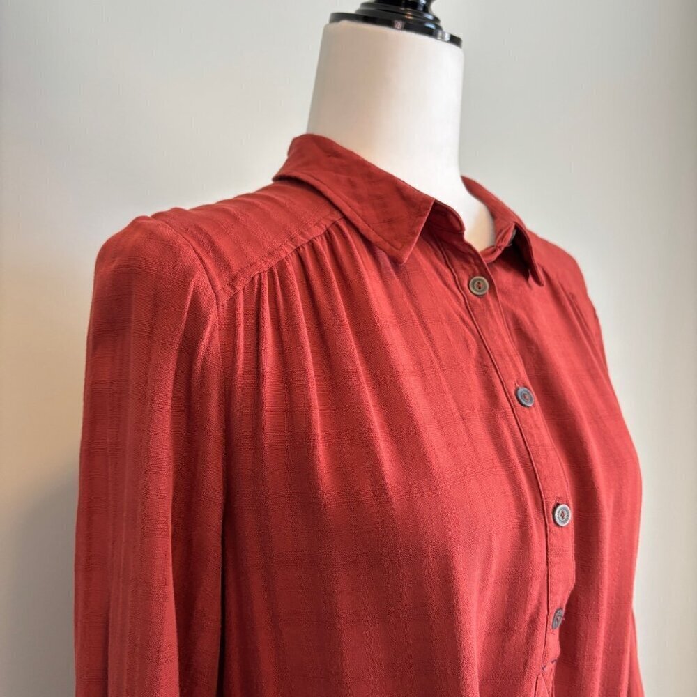 Maeve Anthropologie Bloomsbury Tie Shirt Dress Midi Chic Western Red Size 12 - Picture 6 of 13
